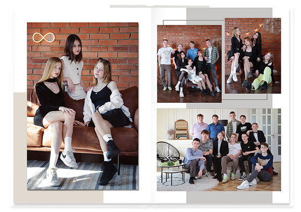 Выпускной альбом «Наша история». Альбом -  фотокнига для выпускников 9-х,11-х  классов. Классическая, полиграфическая и постраничная фотокнига.